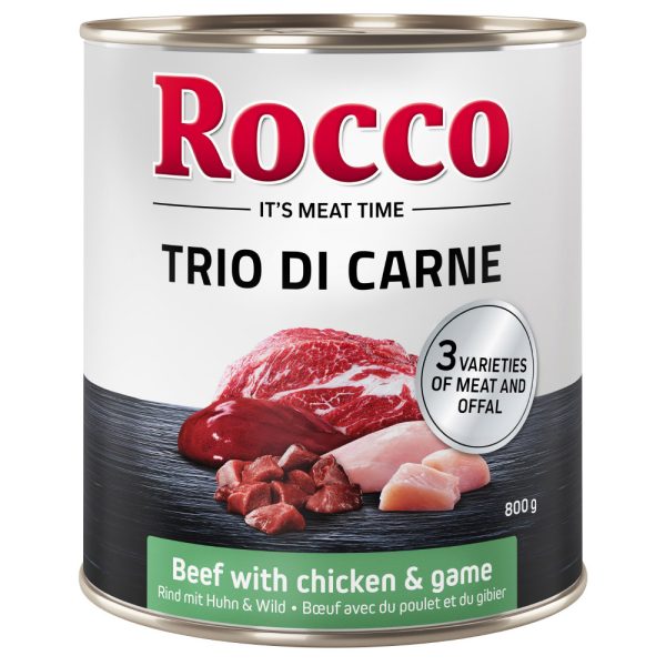 24x800g Trio di Carne Rund, Kip & Wild Rocco Hondenvoer