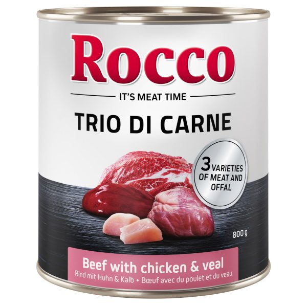 24x800g Trio di Carne Rund, Kip & Kalf Rocco Hondenvoer