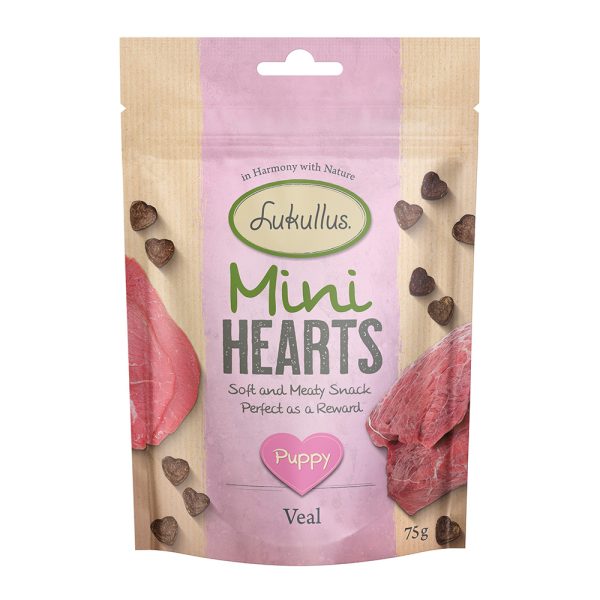 3x75g Lukullus Puppy Mini Hearts Snacks Kalf (Graanvrij) Hondensnacks