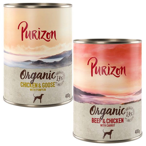 Dubbelpakket Purizon Organic 12 x 400 g - Voordeelpakket 1: 6 x Rund en kip, 6 x Kip en gans