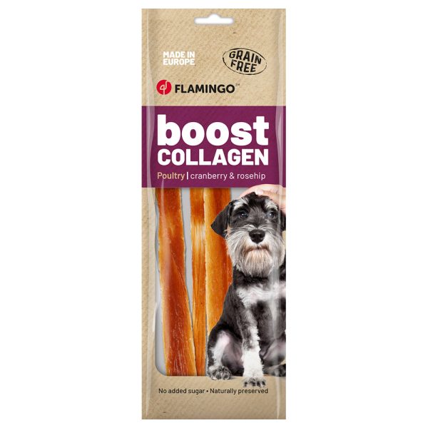 3 x 60 g Flamingo Boost collageen strips met kip hondensnacks