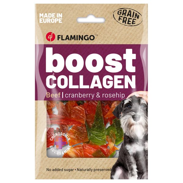 3 x 60 g Flamingo Boost Collageen Chips met Rund hondensnacks