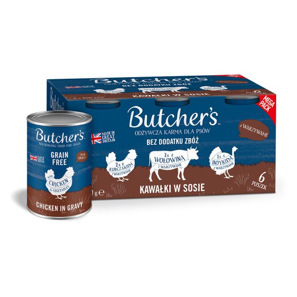 Voordeelpakket: 12x 400g Butcher's Original graanvrij voor honden 3 soorten (rund, kalkoen & kip) nat hondenvoer