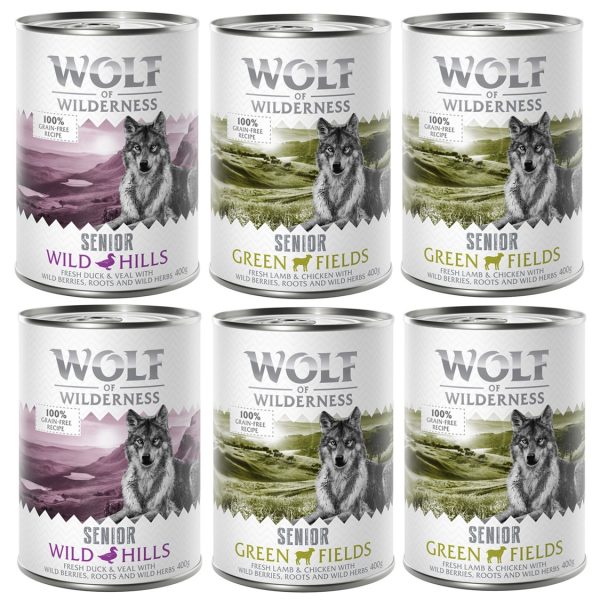 10% korting! Wolf of Wilderness Mixpakketten - 6 x 400 g: Senior Lam & kip, 2x eend & kalfsvlees