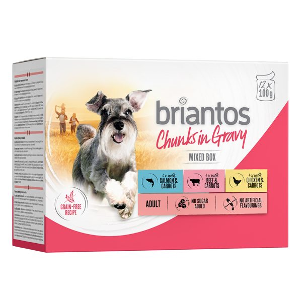 Voordeelpakket Briantos Chunks in Gravy 48 x 100 g -  Mixed (Kip, Rund & Zalm)