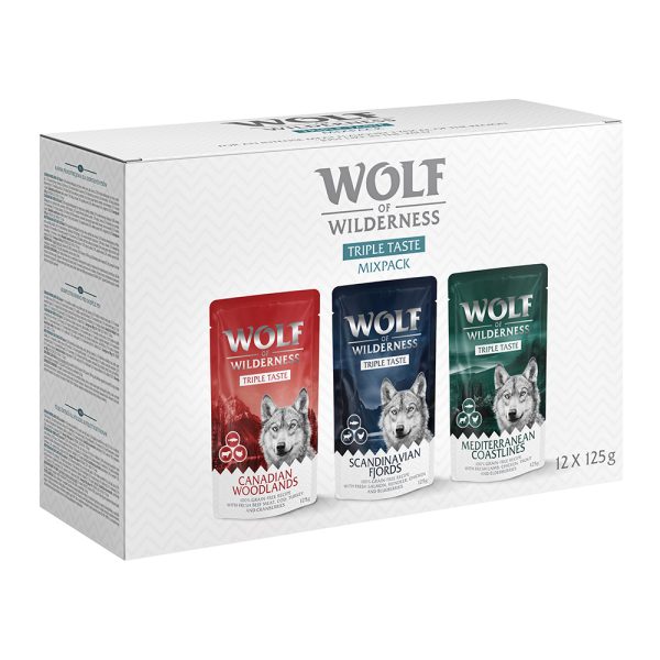 12x125g "Triple Taste" Mixpakket (3 Smaken) Wolf of Wilderness Hondenvoer