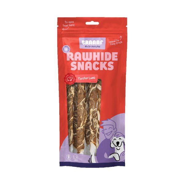 3 + 1 gratis! Braaaf snacks voor honden - 4 x 6 x 21 cm Twister Lam met Kabeljauw (24 Stuks)