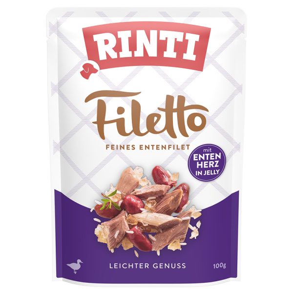 24 x 100 g Rinti Filetto Zakjes in Gelei eend met eendenhart hondenvoer nat