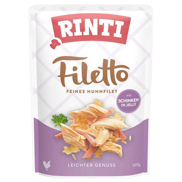 24 x 100 g Rinti Filetto Zakjes in Gelei Kip met Ham hondenvoer nat