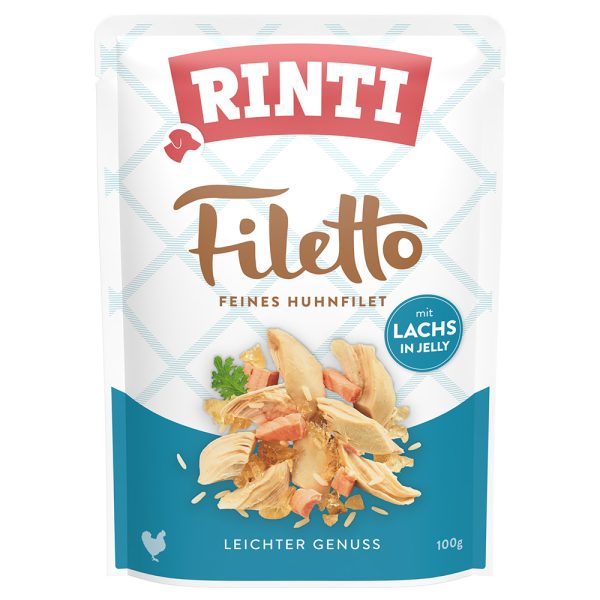 24 x 100 g Rinti Filetto Zakjes in Gelei Kip met Zalm nat hondenvoer