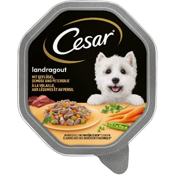 15% Korting! Cesar Tray hondenvoer - Stoofpot van gevogelte, groenten en peterselie in saus (14 x 150g)