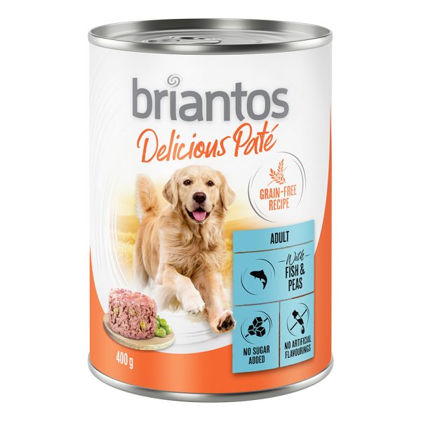 24x400g Briantos Delicious Paté Vis en Erwten Honden Droogvoer