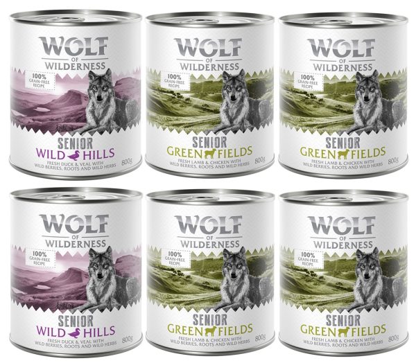 18x800g Wolf of Wilderness voor een speciale prijs! - Senior Mixpakket: Lam & Kip, Eend & Kalf