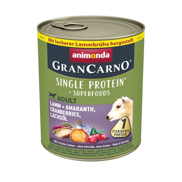 6x800g animonda GranCarno Adult Superfoods Lam + Amaranth, Cranberries, Zalmolie Honden Natvoer