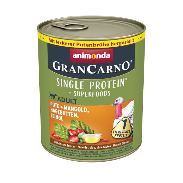 6x800g animonda GranCarno Adult Superfoods Kalkoen + Snijbiet, Rozenbottels, Lijnzaadolie Honden Natvoer