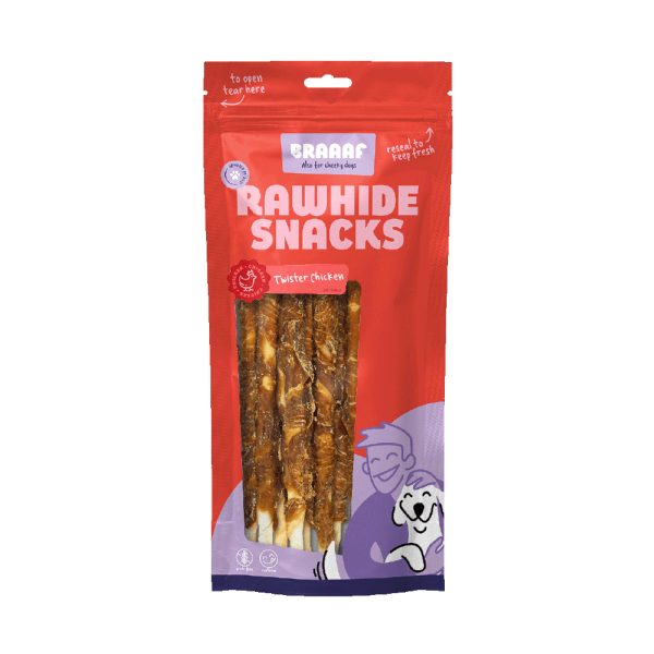 2x8 stuks Twister Kip 25 cm Braaaf Hondensnacks