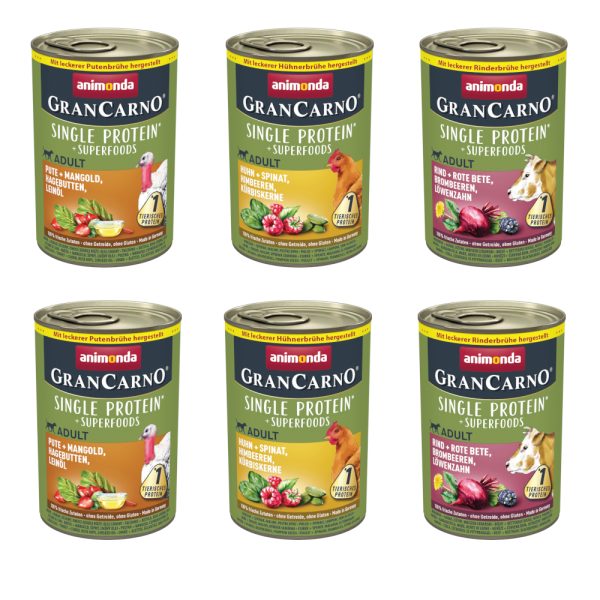 6x400g animonda GranCarno Adult Superfoods Gemengd Pakket Natvoer Hond