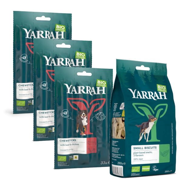 Gemengd Pakket: 2 soorten Yarrah Bio Hondensnacks - 750 g bio koekjes + 6 x 33 g bio kauwsticks