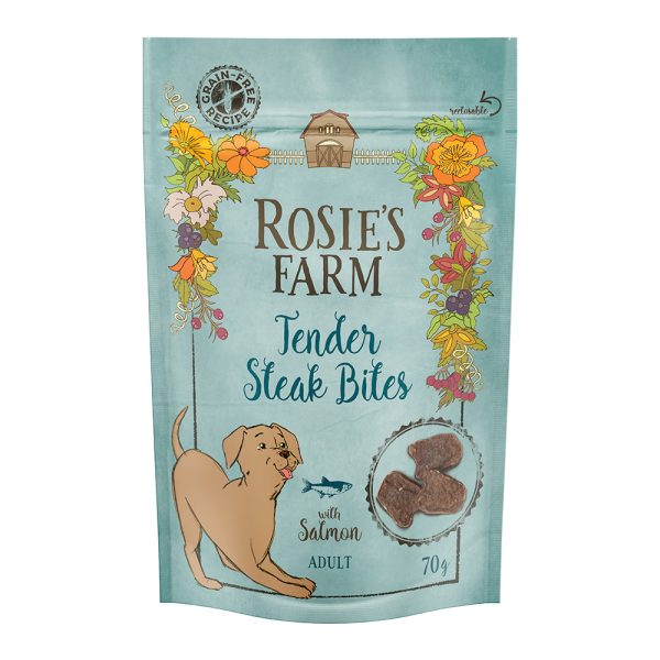 Rosie’s Farm hondensnacks - "Tender Steak Bites" Zalm (210g)