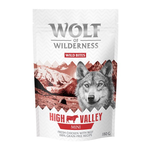 Wolf of Wilderness Snack - Wild Bites 180 g graanvrij - NIEUW: MINI High Valley - Kip & Rund (kleine blokjes)