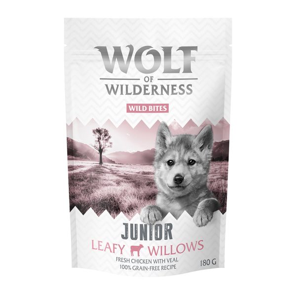 Wolf of Wilderness Snack - Wild Bites 180 g graanvrij - NIEUW: Junior Leafy Willows - Kalf (Met Kip & Zoete Aardappel)