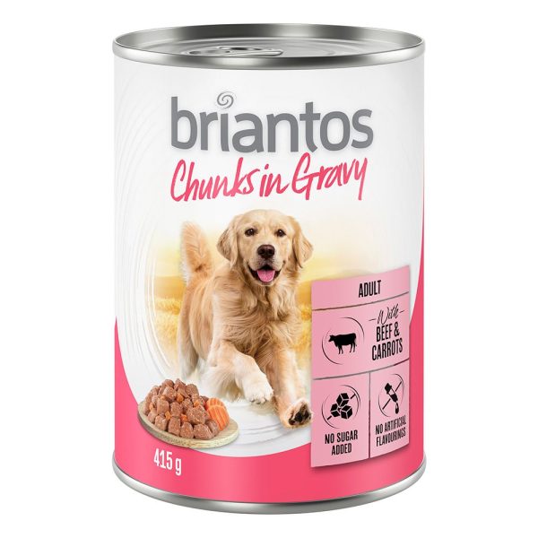 24 x 415 g Briantos Chuns in Gravy Rund & Wortels Honden Natvoer