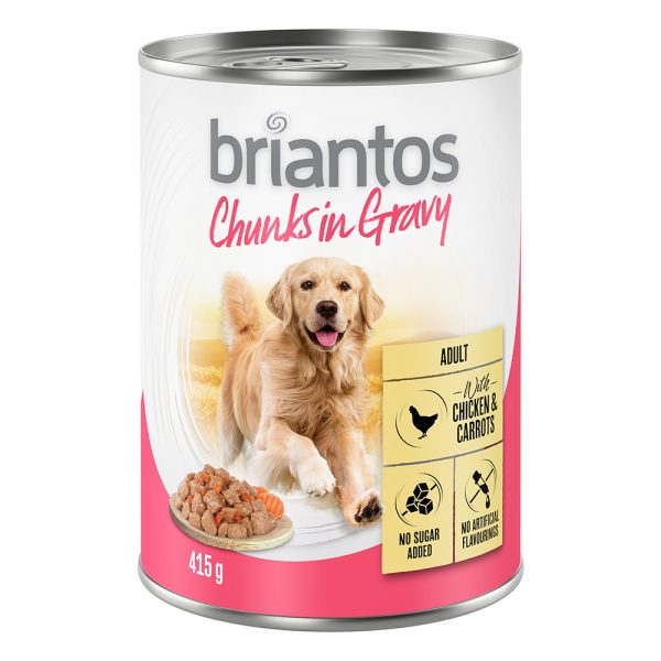 24 x 415 g Briantos Chuns in Gravy Kip & Wortels Honden Natvoer