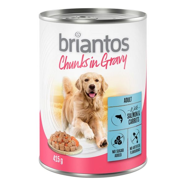 24 x 415 g Briantos Chuns in Gravy Zalm & Wortels Honden Natvoer