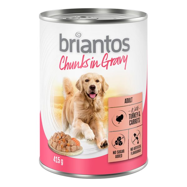 24 x 415 g Briantos Chuns in Gravy Kalkoen & Wortels Honden Natvoer