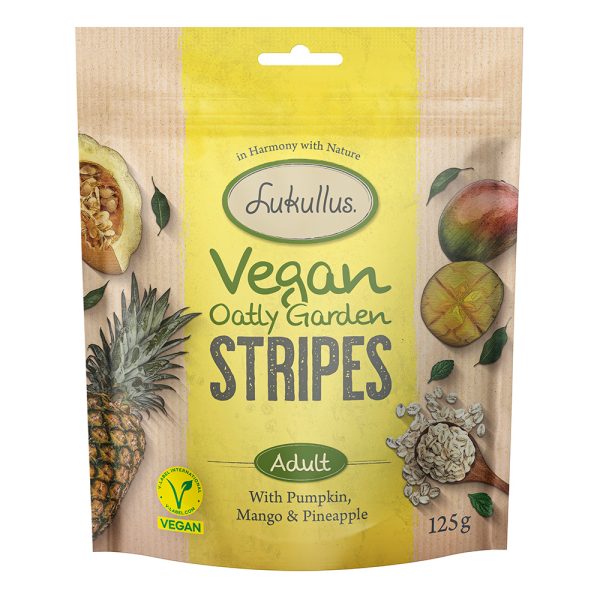 125g Pompoen, Mango & Ananas Lukullus Vegan Garden Stripes Hondensnacks