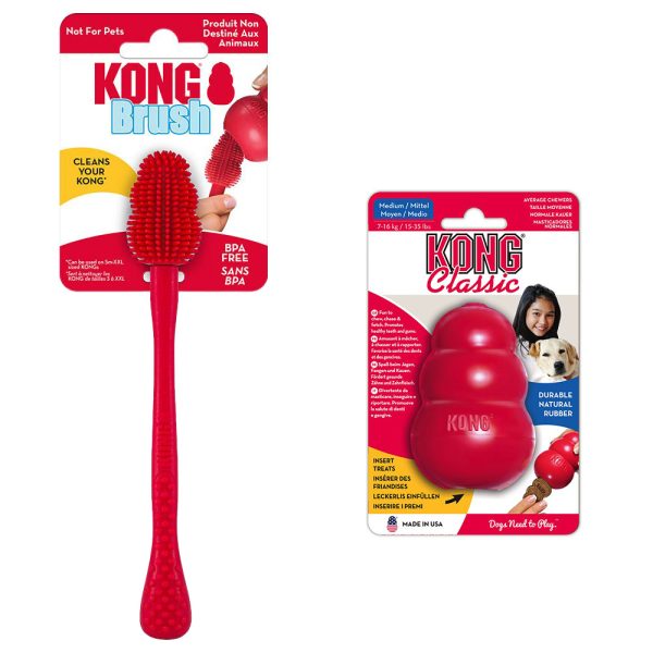 KONG Classic M (8,5 cm) + KONG Schoonmaakborstel hondenspeelgoed