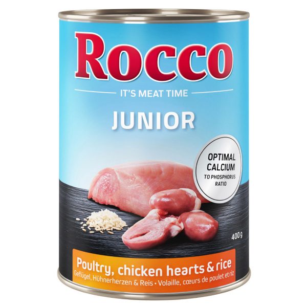 24x400g Junior Kippenhart, Rijst en Calcium Rocco Hondenvoer