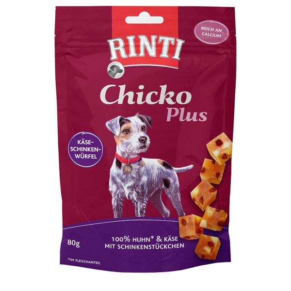 12x80g RINTI Chicko Plus Kaas & Ham Blokjes Hond