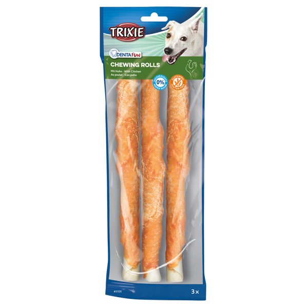 4x250g Trixie Denta Fun Chicken Chew Rolls ca. 28cm Hondensnacks
