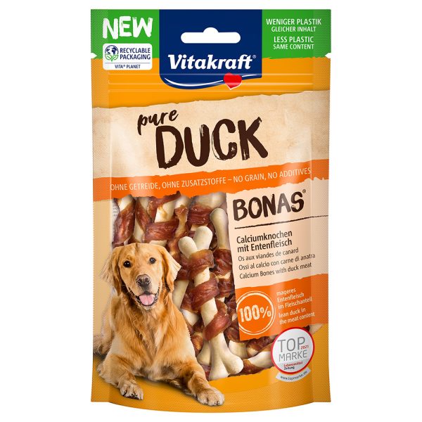 Vitakraft pure DUCK Bonas Calciumbotten met Eend - Voordeelpakket: 3 x 80 g