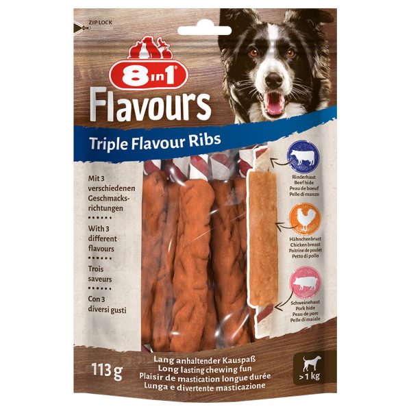 3 + 1 Gratis! 8 in 1 Triple Flavour Twisted Sticks - Ribs Kauwsticks (4 x 6 Stuks)