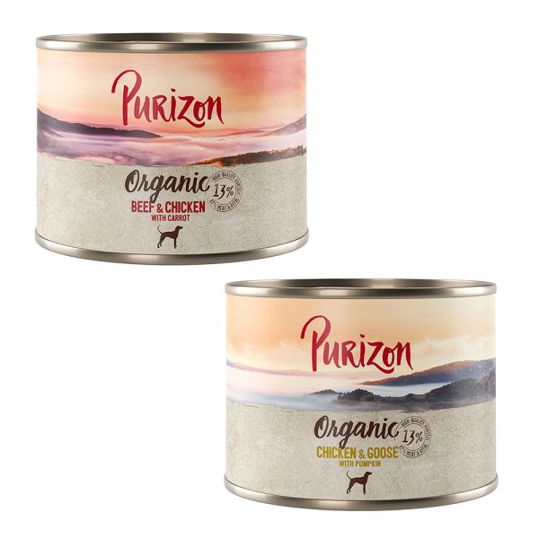 Purizon Adult natvoer honden - Organic Mixpakket 1:  3 x Rund en kip met wortel 3 x Kip en gans met pompoen (24 x 200g)
