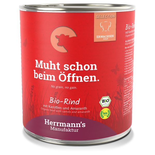 12x800g Herrmann's Menu Bio rund met bio wortelen en bio amarant