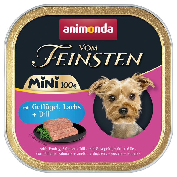64x 100g Animonda vom Feinsten Adult Mini met gevogelte, zalm + dille nat hondenvoer