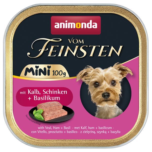 64x 100g Animonda vom Feinsten Adult Mini met kalfsvlees, ham + basilicum nat hondenvoer