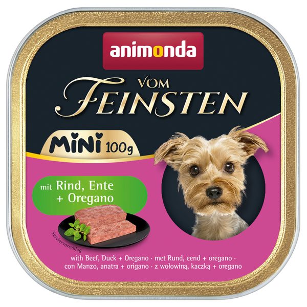 32x 100g animonda vom Feinsten Adult Mini Met Rund, Eend + Oregano Hondenvoer Natvoer