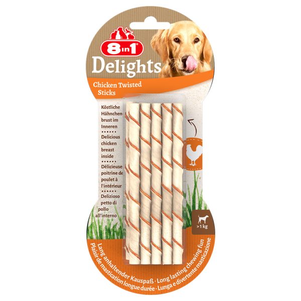 10 Stuks 8in1 Delights Twisted Sticks voor kleine honden kip hondensnacks