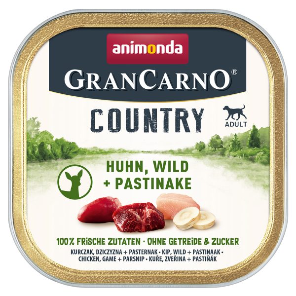 22x150g animonda GranCarno Adult Country Kip, Wild & Pastinaak Honden Natvoer