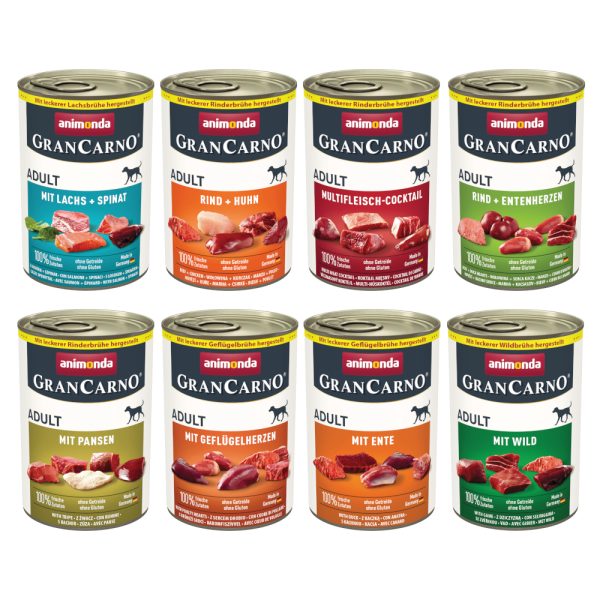 Mixpakket: 48x400g animonda GranCarno volwassen (8 soorten) hondenvoer nat