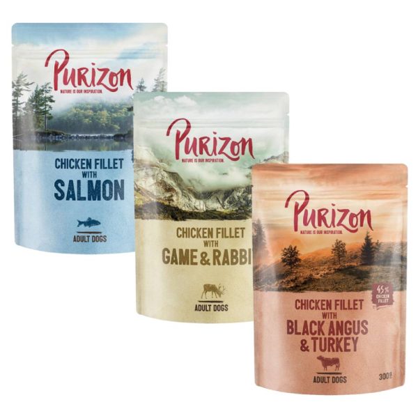 Purizon Adult 6 x 300 g Hondenvoer - Mixpakket 3 soorten: Black Angus, Zalm, Wild met Konijn