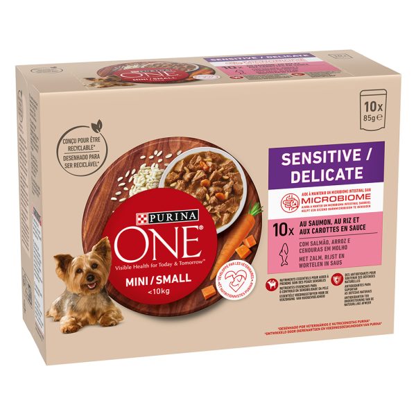 10 x 85 g PURINA ONE Mini Sensitive-Delicate Zalm hondenvoer nat