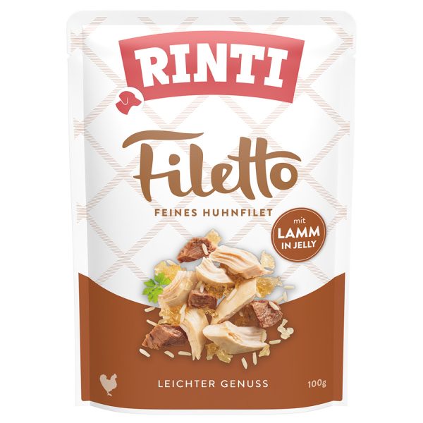 24 x 100 g Rinti Filetto Zakjes in Gelei Kip met Kip met Lam