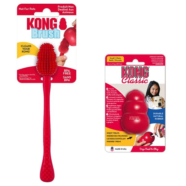 KONG Classic S (7 cm) + KONG Schoonmaakborstel hondenspeelgoed
