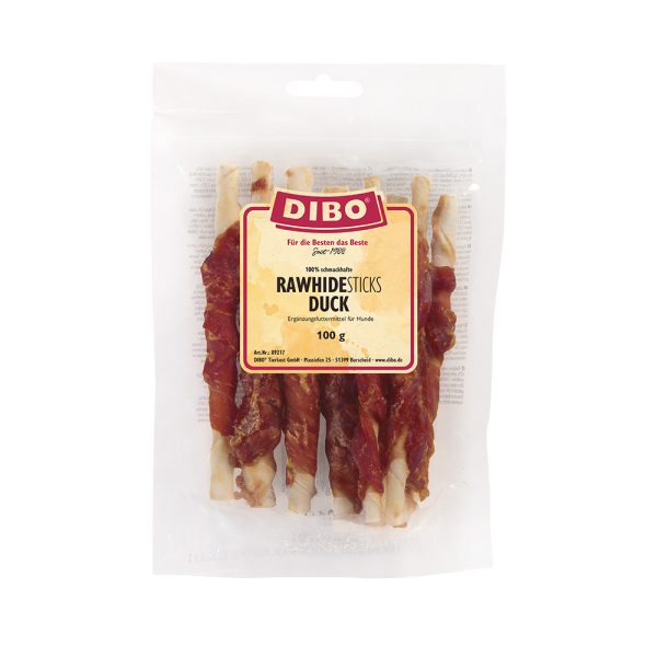 100g DIBO Rauwhuid sticks met eend hondensnacks