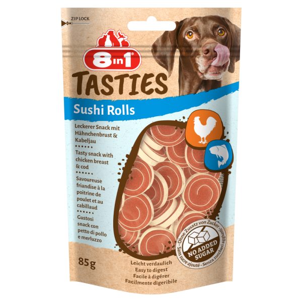 85g 8in1 Tasties Sushi Rolls kip hondensnacks